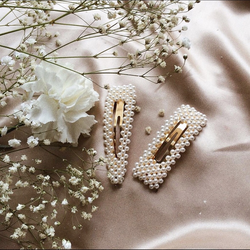 Large Rectangle triangle pearl hair barrette set